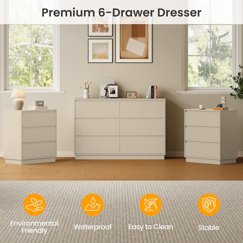 47" Wide 6 Drawer Dresser for Bedroom with Charging Station