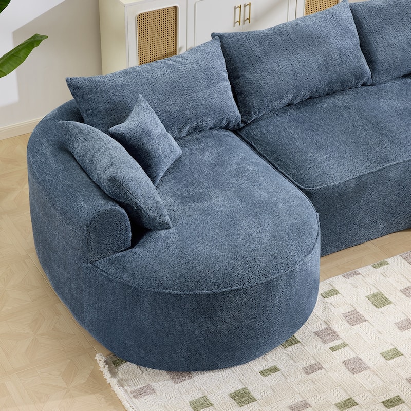 L Shape Sectional Sofa with Curved Chaise Lounge, High-Resilience Sponge Boneless Sofa, Upholstered Sofa with Throw Pillows