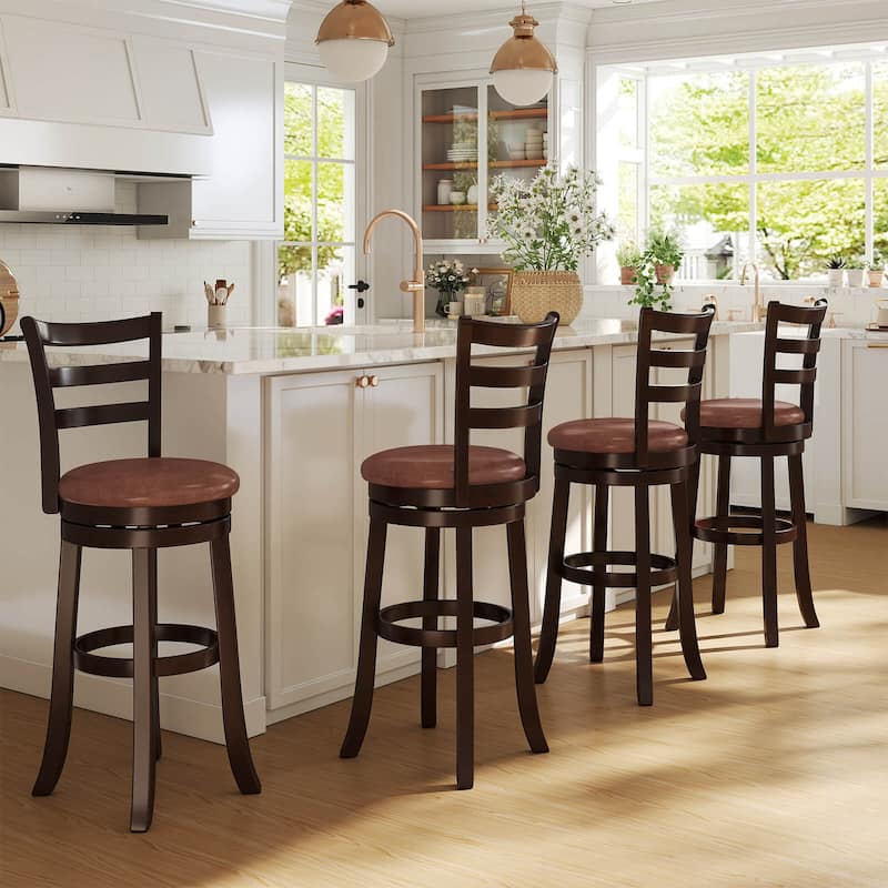 Costway 30” Bar Height Swivel Barstools Set of 2/4 with Back, Faux - Cappuccino