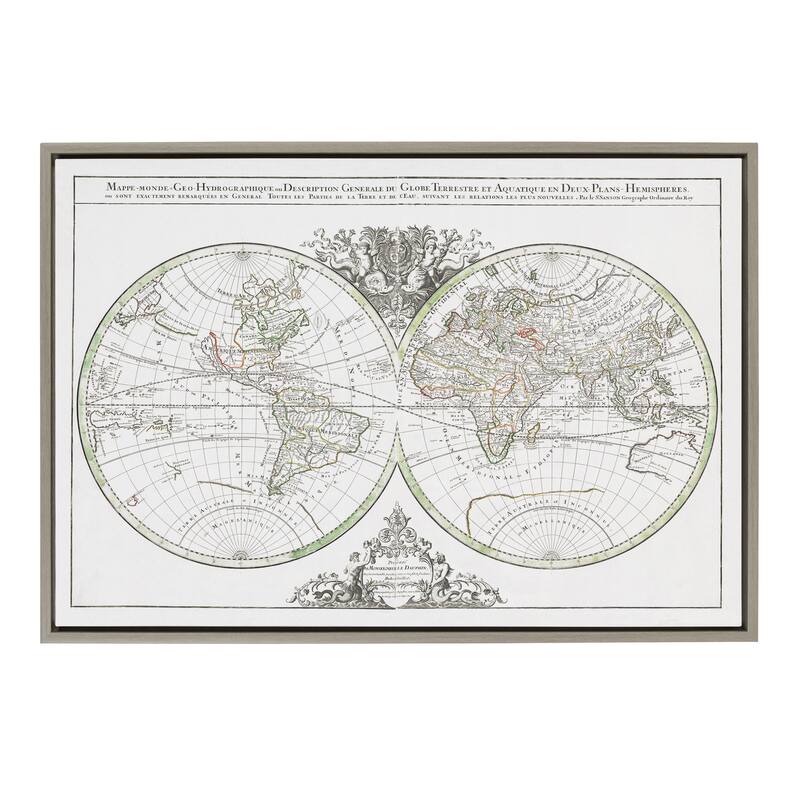 Kate and Laurel Sylvie World Map Framed Canvas by Corinna Buchholz - 23x33 - Plastic - Grey