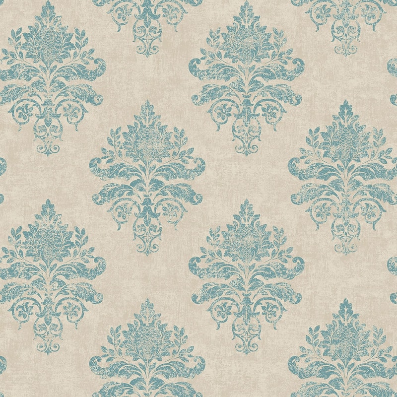 Galerie Wallcoverings Nordic Elements Damask Medallion Non-woven Matte Wallpaper Roll - 33 feet x 21 inches - Blue
