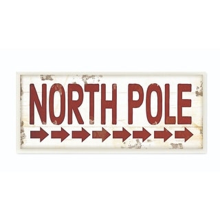 Stupell North Pole Sign Red Christmas Holiday Word Design Wood Wall Art