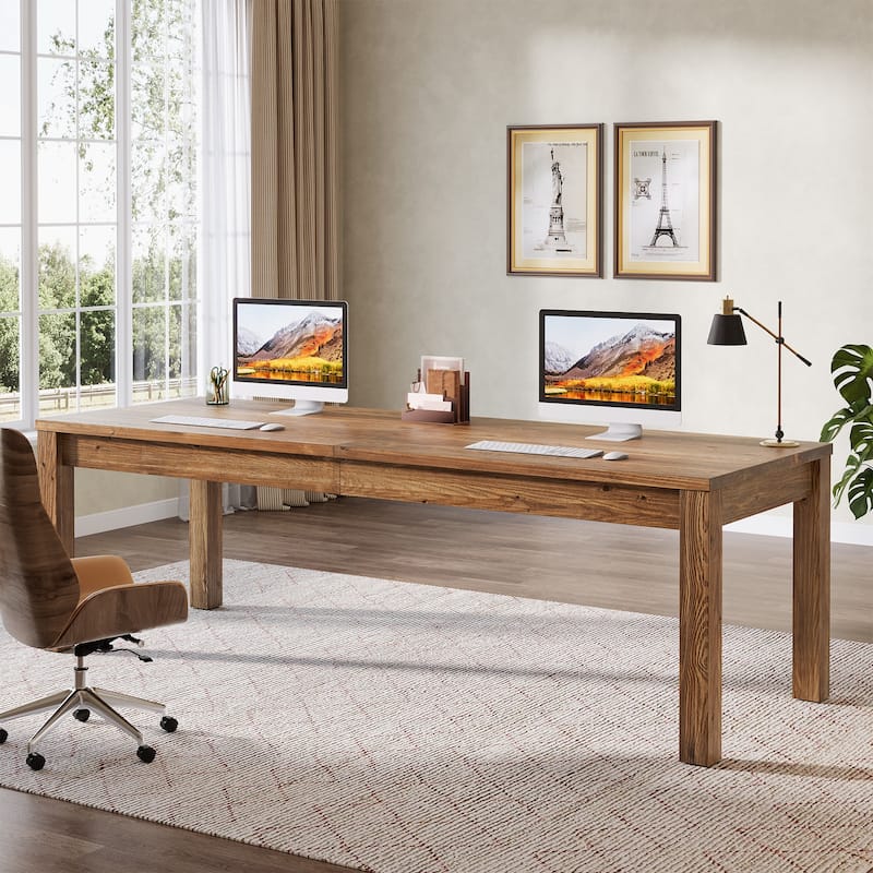 78.7 Inches Extra Long Desk, Solid Wood Desk, 2-Person Computer Table for Home Office - Rustic Brown