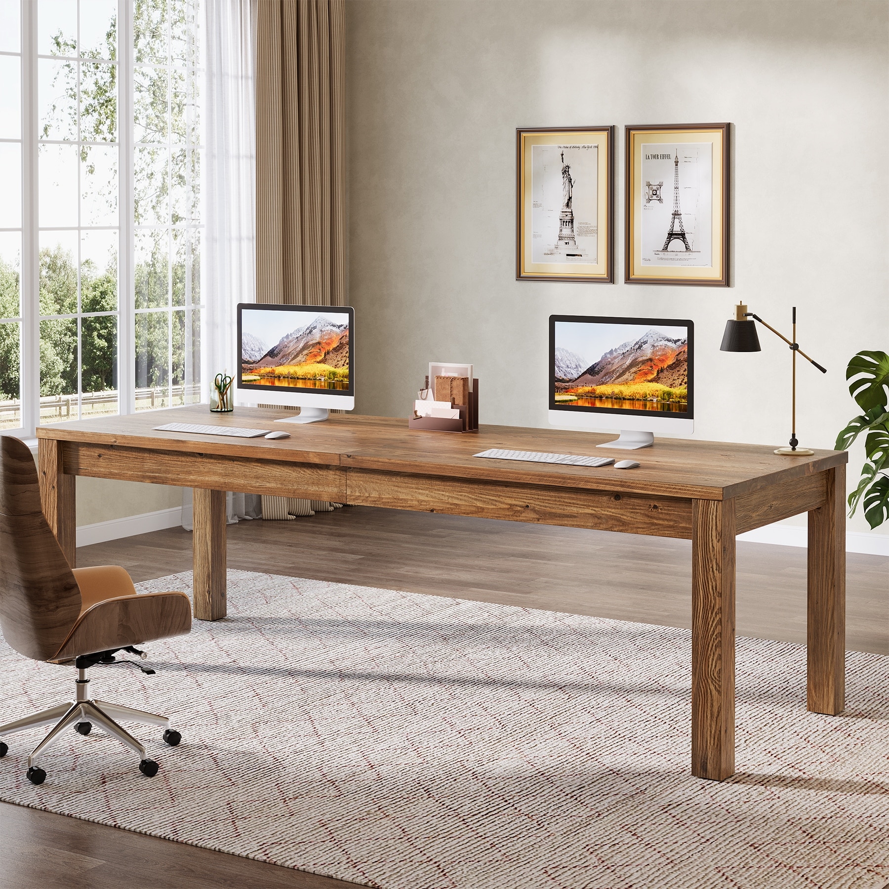 78.7 Inches Extra Long Desk, Solid Wood Desk, 2-Person Computer Table for Home Office