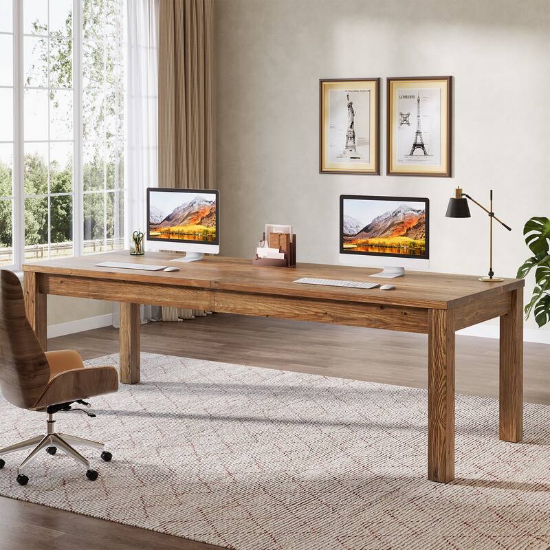 78.7 Inches Extra Long Solid Wood Desk, 2-Person Desk, Double Computer Table for Home Office