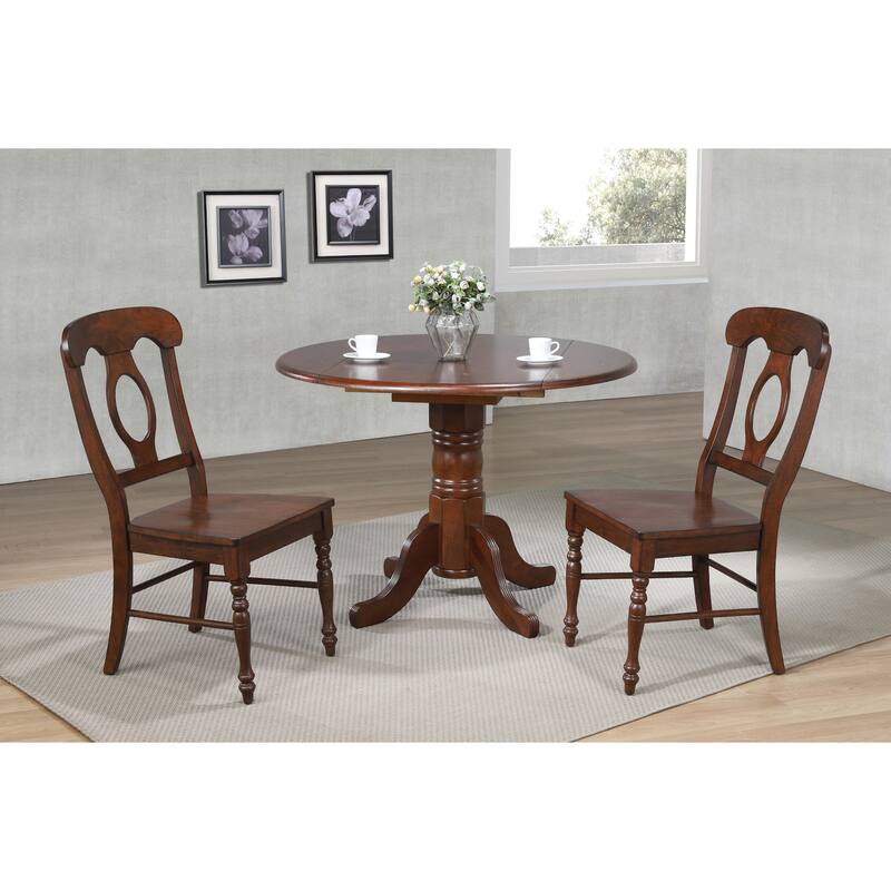 Round Extendable Dining Table 42" Art Deco Style, Brown, Seats 4 - 42