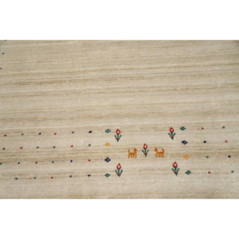 Hand Knotted Oriental Viscose Silk Carpet Tribal Animal Pictorial Beige & Ivories Gabbeh Area Rug - 9' 9'' X 10' 0''