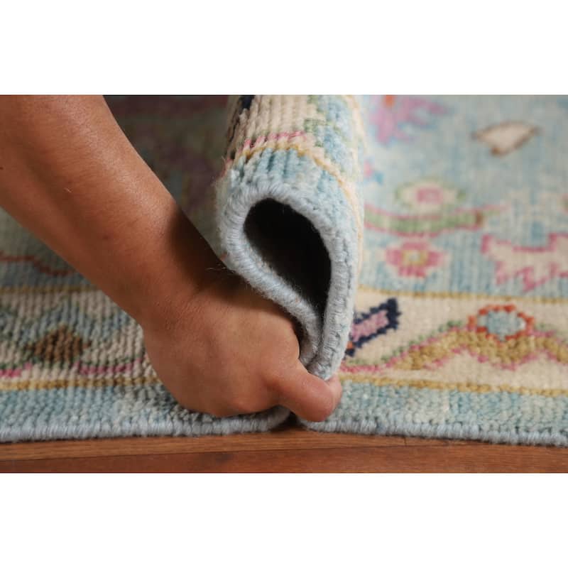 Light Blue Oushak Rug Hand-Knotted Wool Carpet - 8'11" x 11'8"