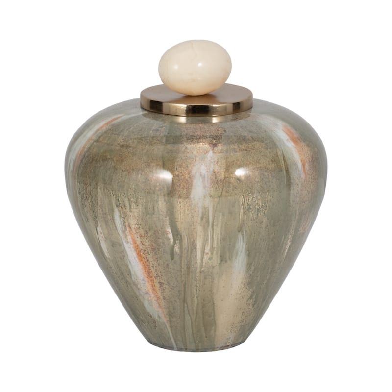 Sagebrook Home Glass Blush/Green Novelty Temple Vase With Resin Topper