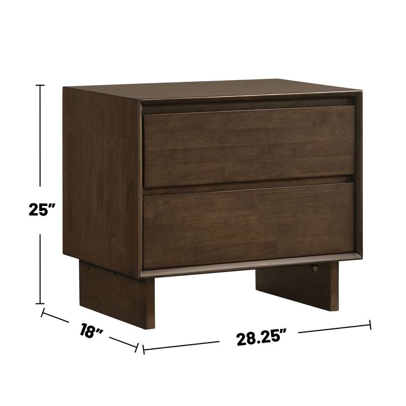 2 Drawers Wooden Nightstand with Wide Legs in Warm Brown