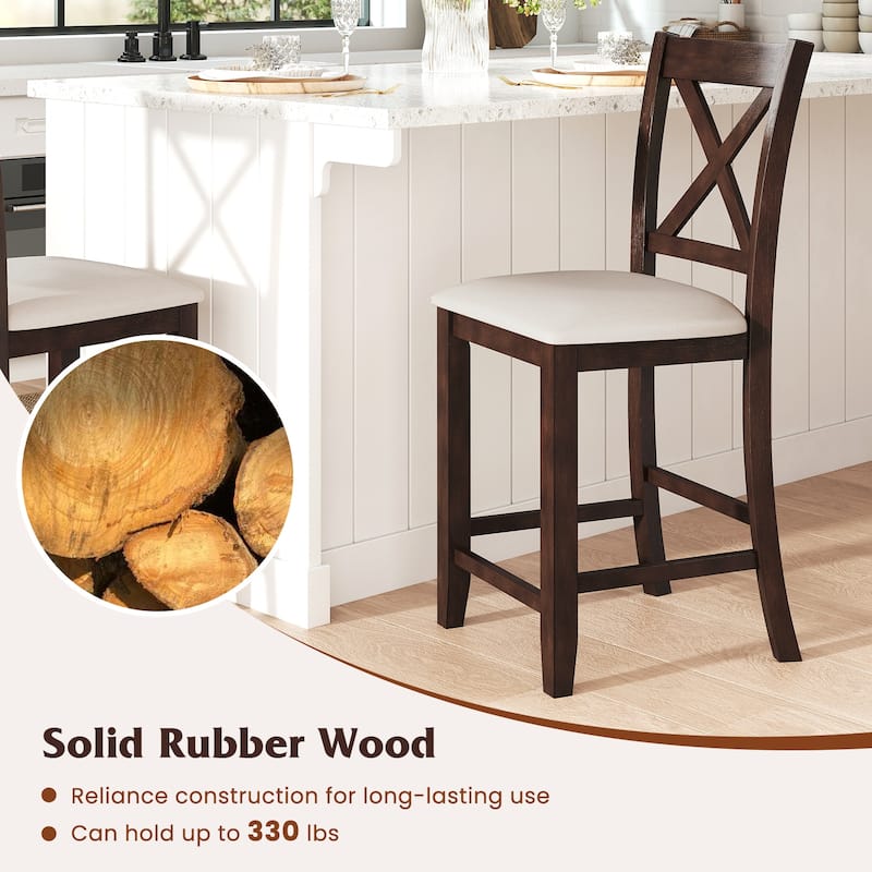 Set of 2 Stylish Walnut Rubber Wood Bar Stools with Cushioned Linen Seats for Kitchen Islands - 15.5" x 19" x 40"