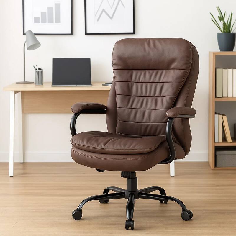 Ava Rolling Oversized Office Chair, Swivel, Brown Faux Leather, 400lbs