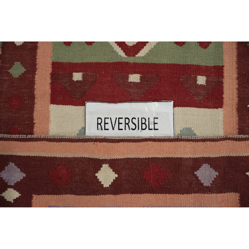 Hand Woven Oriental 100% Wool Carpet Southwestern Tribal Multi-Colored Kilim Runner Rug - 9' 10'' X 3' 4''