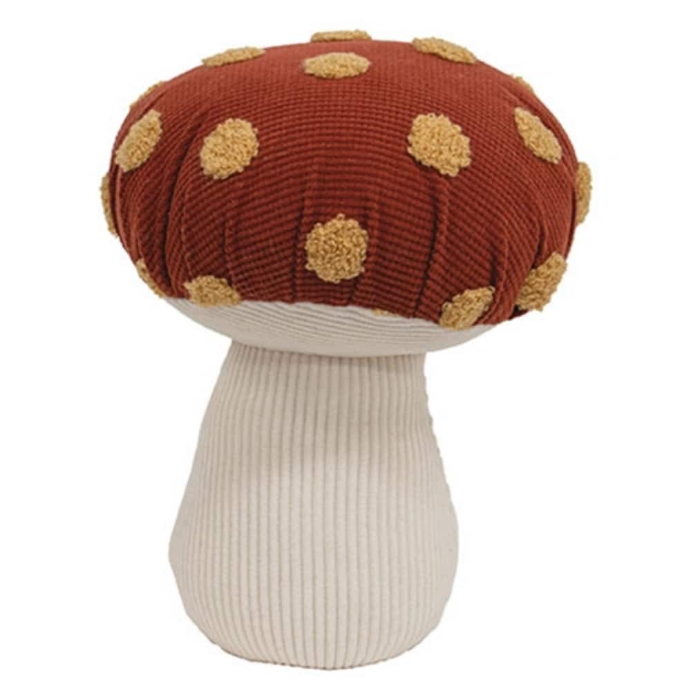Polka Dot Mushroom Sitter Plush Fall or Holiday Decoration - 7” x 6” x 9”