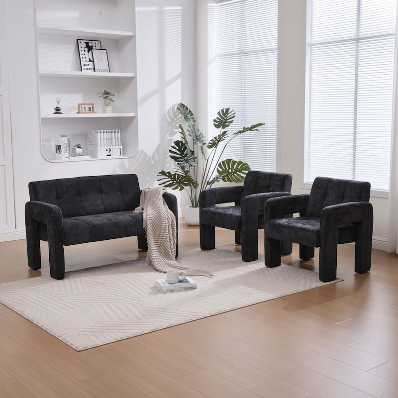 Modern 2-Seater Sofa Armchair with Chenille Fabric, for Living Rooms, Bedrooms, Lounges and Reading