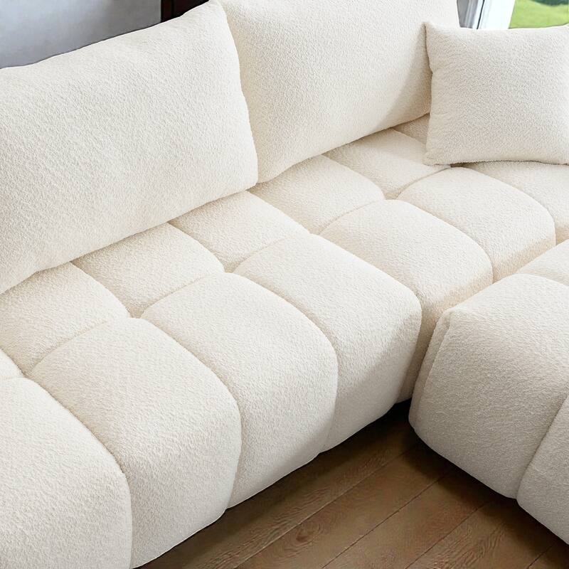 110" Modular L-Shaped Sectional Sofa with Ottoman, Boucle Fabric Couch, High Density Foam Seating