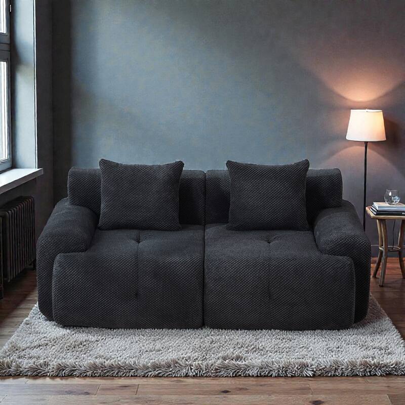 73" Modular Sectional Loveseat, Tufted 2-Seater Cloud Couch with Pillows, Boneless Foam Convertible Sofa for Living Room - Black