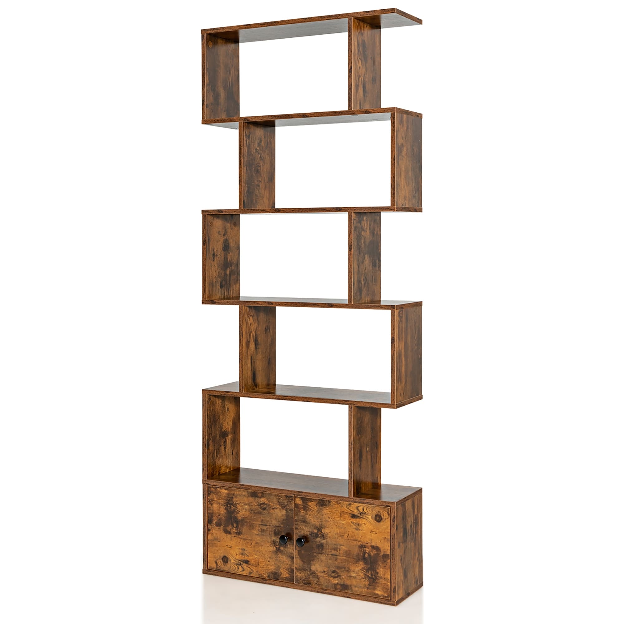 6-Tier S-Shaped Bookshelf Rustic Brown/White Storage Rack