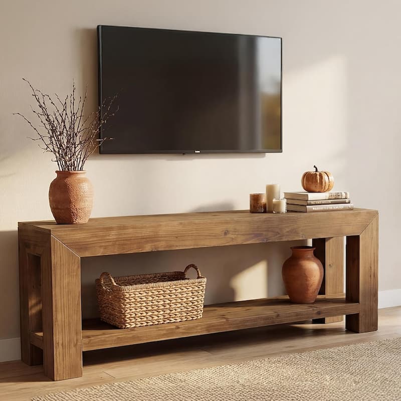 Solid Wood TV Stand for up to 75'' TVs, 63-Inch Entertainment Center with Storage - 63" W × 15.75" D × 15.75" H