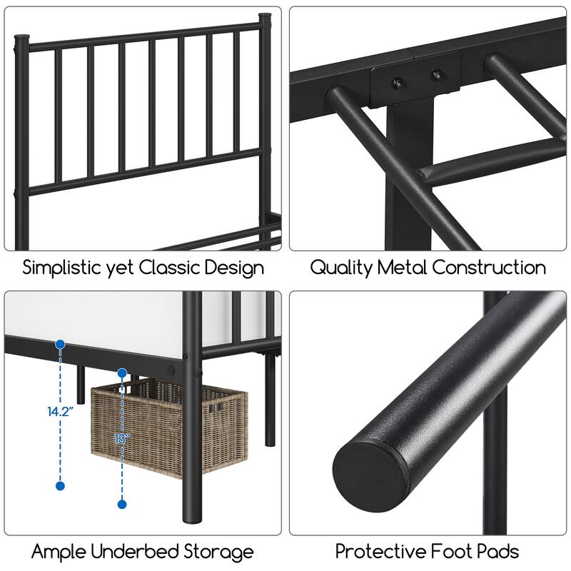 Yaheetech Minimalist Metal Platform Bed Frame with Spindle Headboard and Footboard