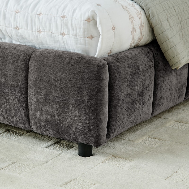 King Size Size Platform Bed with Chenille Fabric, Soft Headboard, Built-in Storage Drawers, and Elegant Design