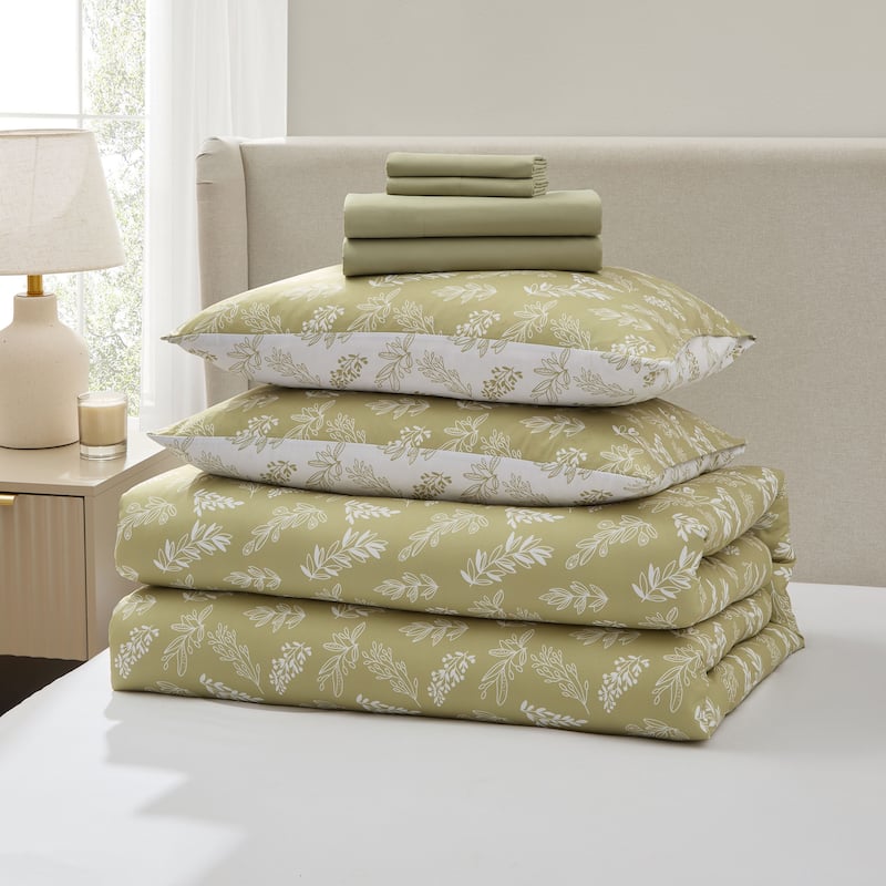 Empyrean 7 Pc Botanical Comforter Set with Sheets, Soft Breathable Lightweight Bedding Bag