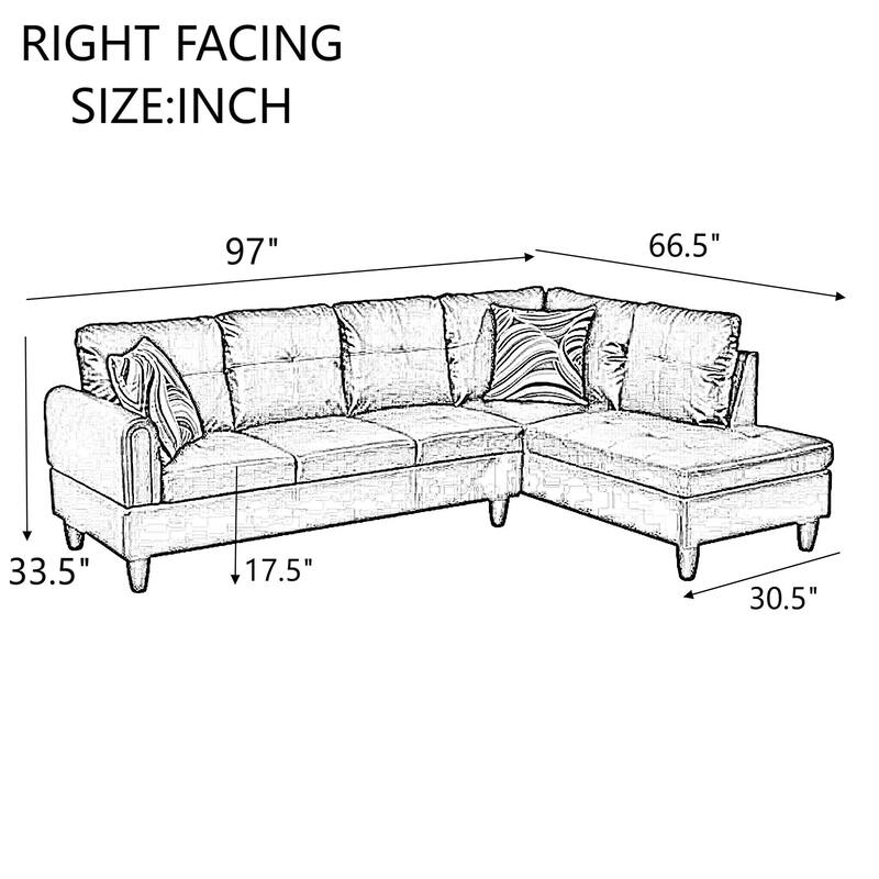 KISRAIS 97" Wide 2-Piece Vegan Leather Sectional Sofa Set without Ottoman for Small Space
