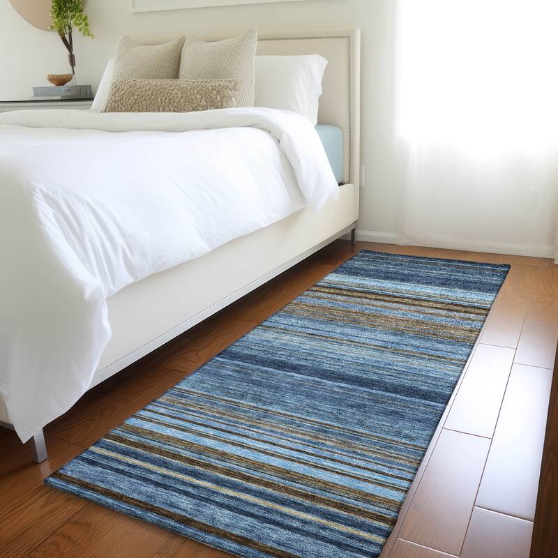 Premium Washable Super Soft Modern Stripes Mayfield Rug - Navy - 2'3" x 7'6"