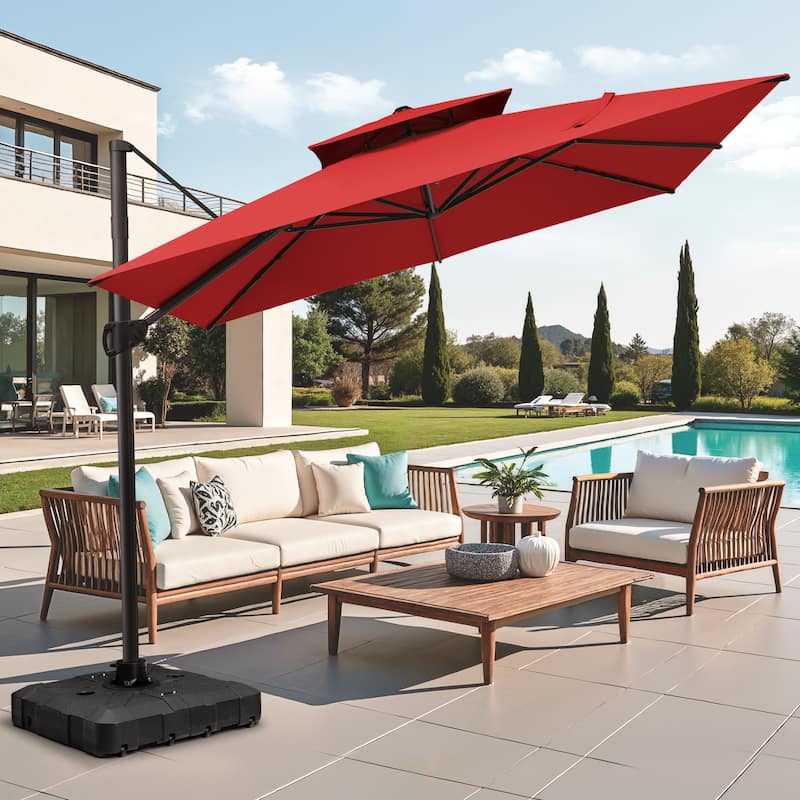 Pellebant 11 ft Patio Cantilever Offset Double Top Umbrella with Base
