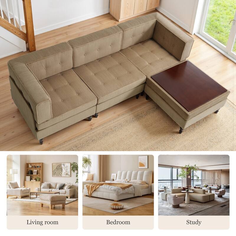 4-Piece 98" W Upholstered Modular Corduroy Sectional Sofa