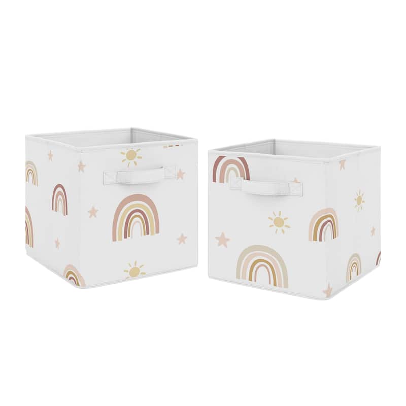 Boho Rainbow Foldable Fabric Storage Bins - Blush Pink Dusty Rose Gold Yellow Mauve Taupe Beige Tan Bohemian Stars Sun Celestial