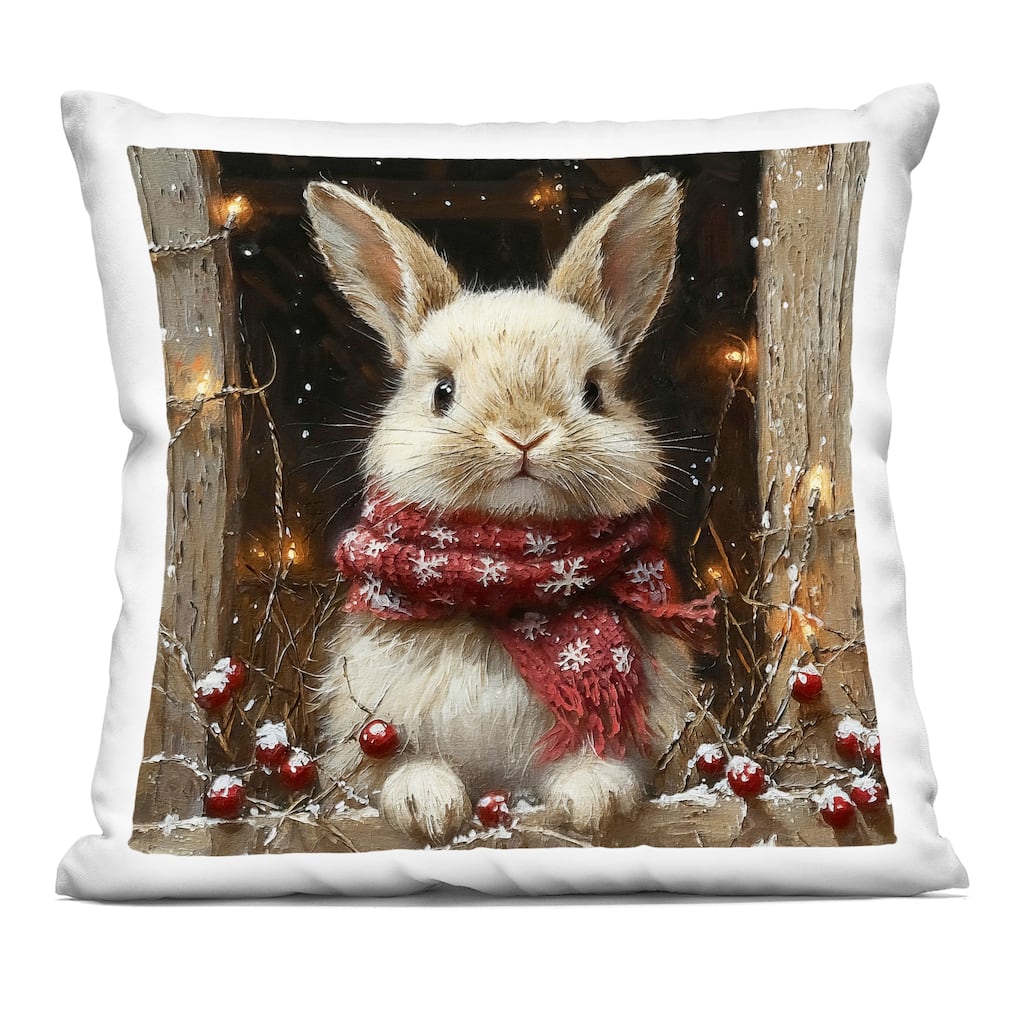 Stupell Bunny with Snowy Holly Berries Decorative Printed Throw Pillow Design by Riley B