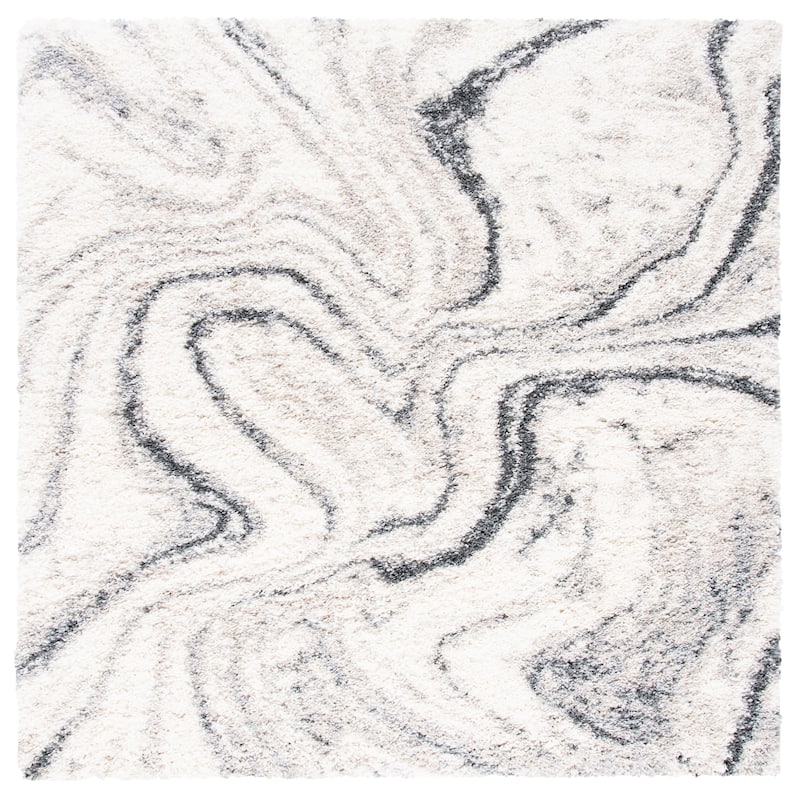 SAFAVIEH Fontana Shag Gisela Modern Abstract 2-inch Thick Rug - 6'7" Square - Ivory/Grey - Square