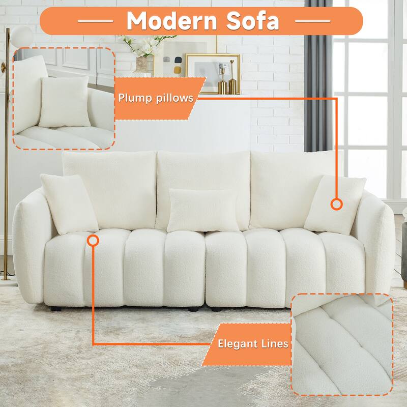 3-Seater + 3-Seater Sofa Set - Modern Teddy Fabric Couch with 6 Cushions for Gatherings