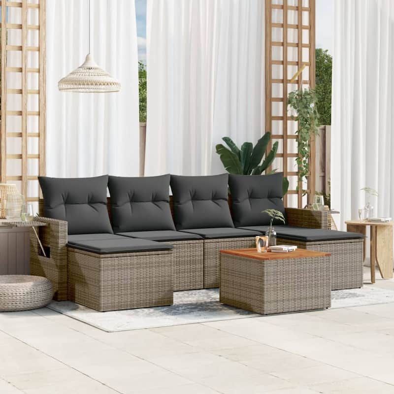 vidaXL Garden Sofa Set PE rattan Large Adjustable Feet - Grey - 24.4 x 24.4 x 27.2 in (W x L x H)