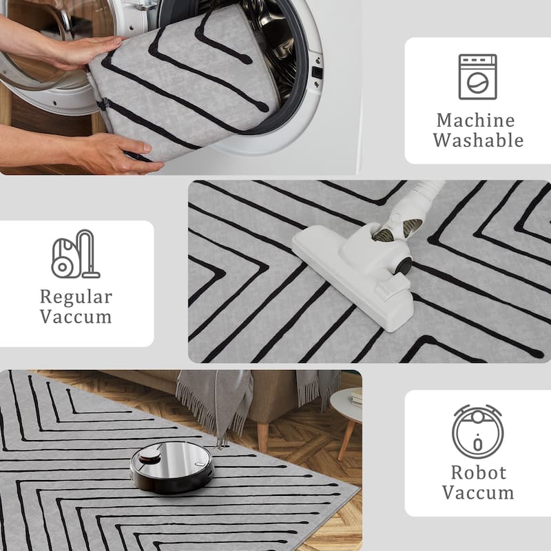 Modern Geometric Area Rug Farmhouse Stripe Area Rug Living Room Stain Resistant Non-Slip Carpet for Bedroom Dining Room