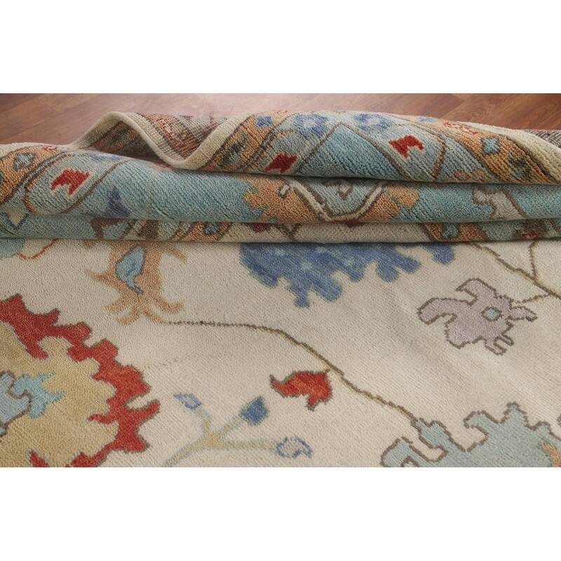 Floral Oushak Oriental Large Area Rug Handmade Beige Wool Carpet - 11'9" x 14'8"