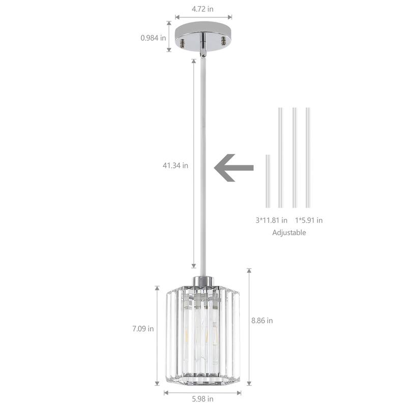 1-Light Crystal Pendant Lighting Fixtures for Sloped Ceiling