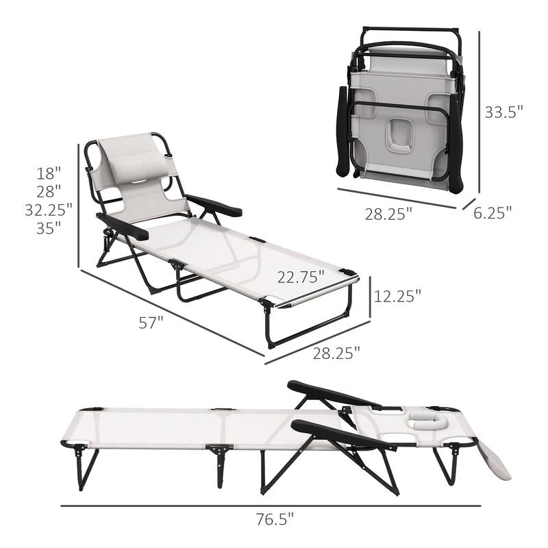 Foldable Tanning Chaise Lounge Chair Adjustable Mesh Sunbed with Headrest for Pool Beach Patio