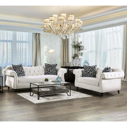 Furniture of America Addae Glam White Fabric Tufted 2-piece Sofa Set