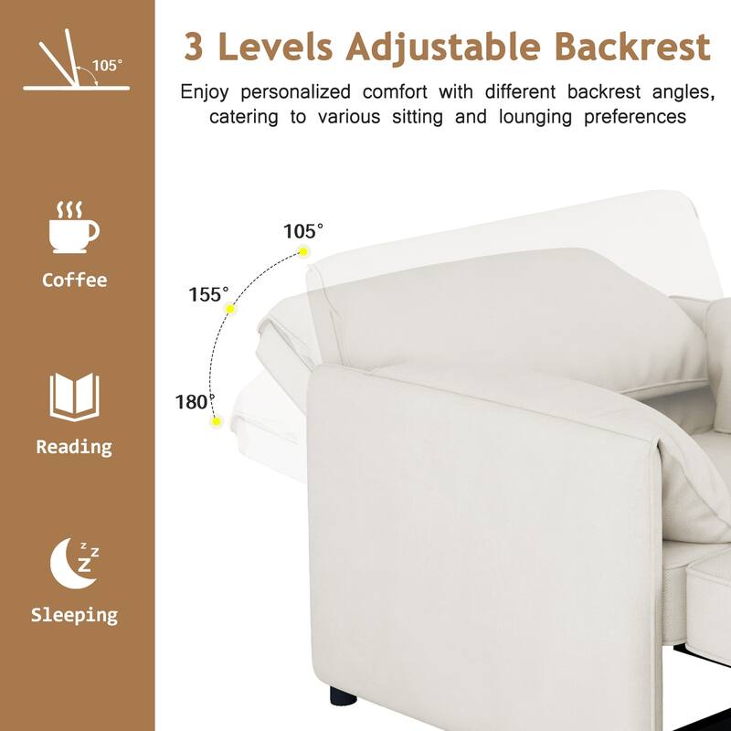 Linen Upholstered 3-in-1 Convertible Sleeper Chairs Bed with Thick Cushions Pull-out Sofa Bed and Pillow Top Arms Chaise Lounges