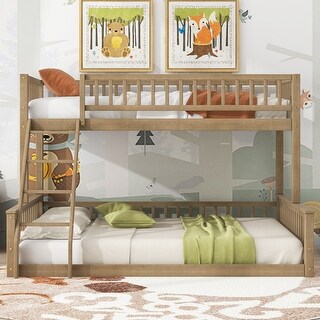 2 IN 1 Twin XL over Queen Bunk Bed with Ladder and Guardrails