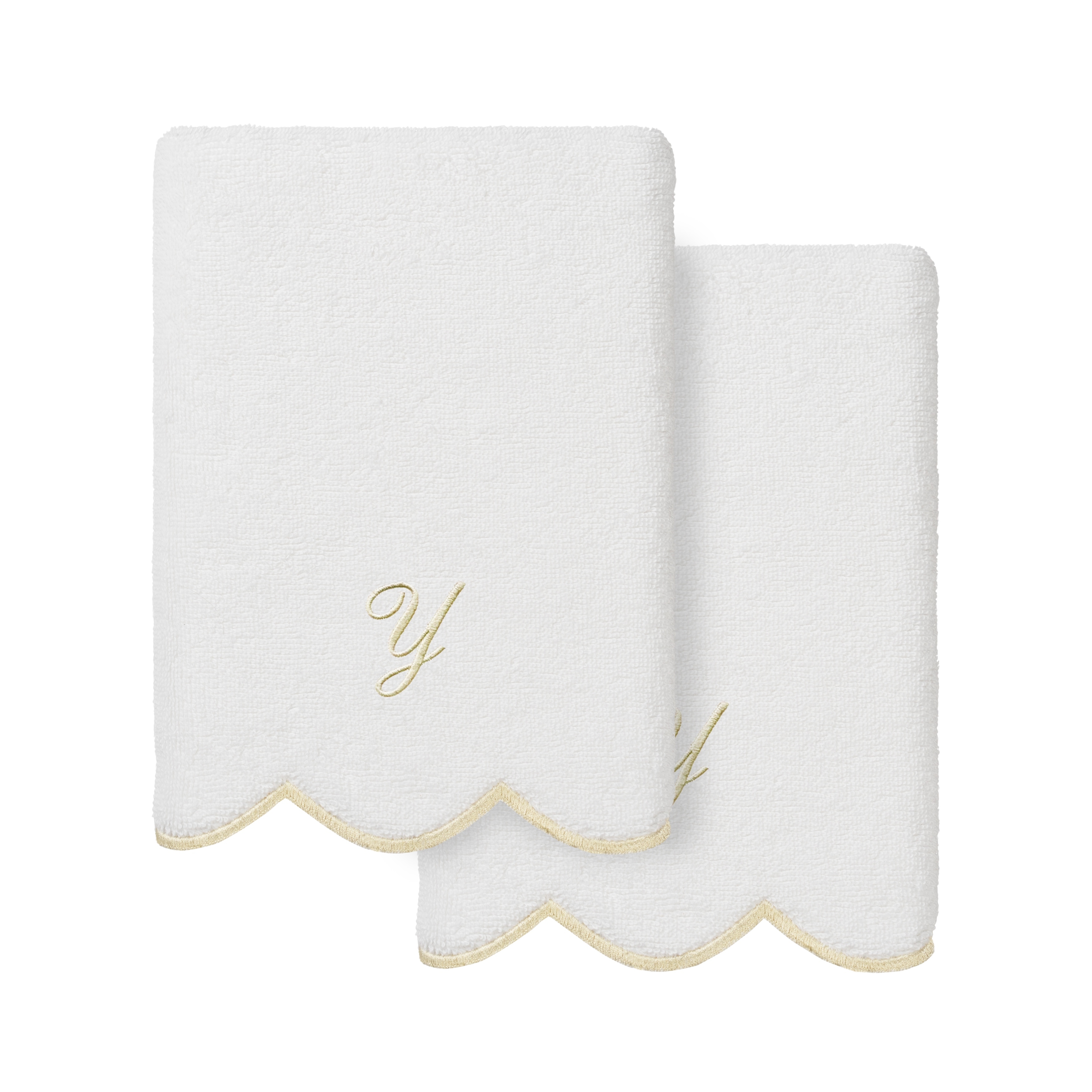 Authentic Hotel and Spa 100% Turkish Cotton Beige ADORNIA Scallop Personalized 2 Piece Hand Towel Set - 2 Hand Towels