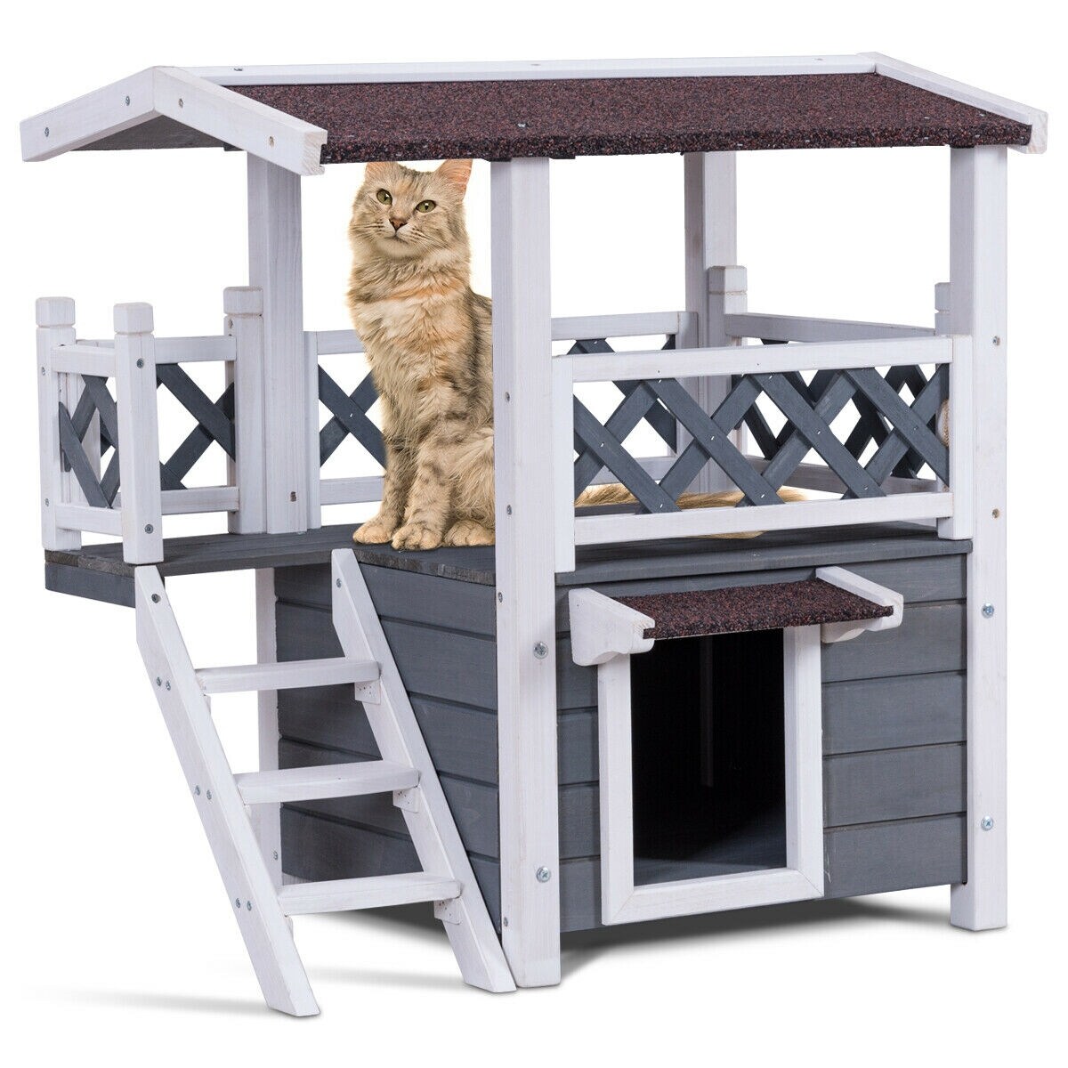 Shop Gymax 2 Story Outdoor Weatherproof Wooden Cat House Condo