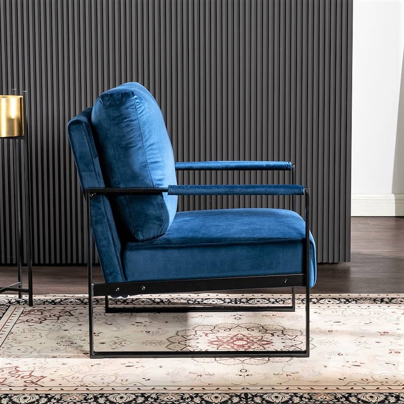 Hosam 25.4" Velvet Upholstery Metal Arms Chair - Blue
