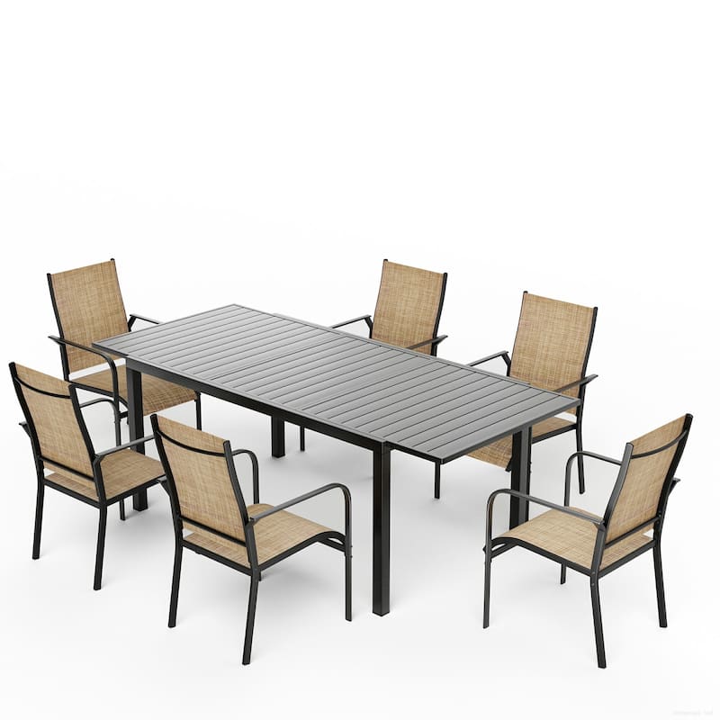 5/7/9-Piece Outdoor Patio Dining Set with Stackable Textilene Chairs and Slatted Table, Furniture with Adjustable Umbrella Hole