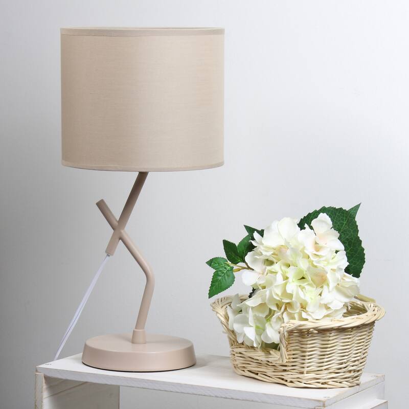 Abstract Angular Table Lamp with Drum Shade - 17" - Beige