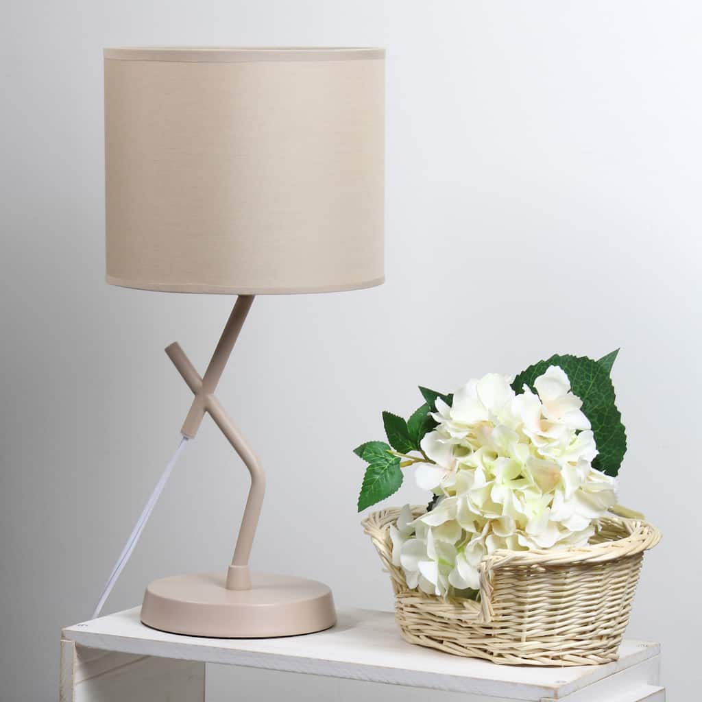 Abstract Angular Table Lamp with Drum Shade - 17" - Beige
