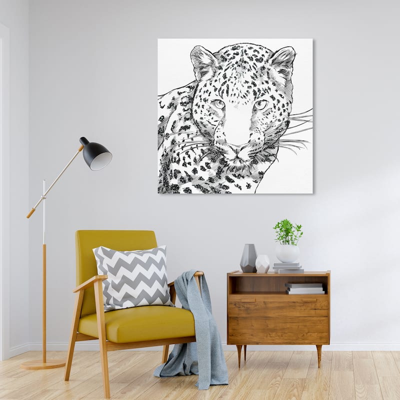 Wynwood Studio Canvas Animals Glitter Stripes Leopard Black White and Metallic Gray Modern & Contemporary Wall Art Canvas Print - 30 x 30