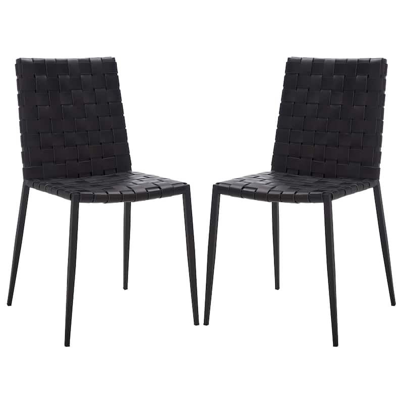 SAFAVIEH Monnie Woven Leather Dining Chair (Set of 2) - 15.8" W x 19.8" L x 33.5" H - 16Wx20Dx34H